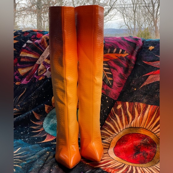 SIMMI London Sexy orange ombre snakeskin boots,gold chain link stiletto heel, 7 - Picture 2 of 16